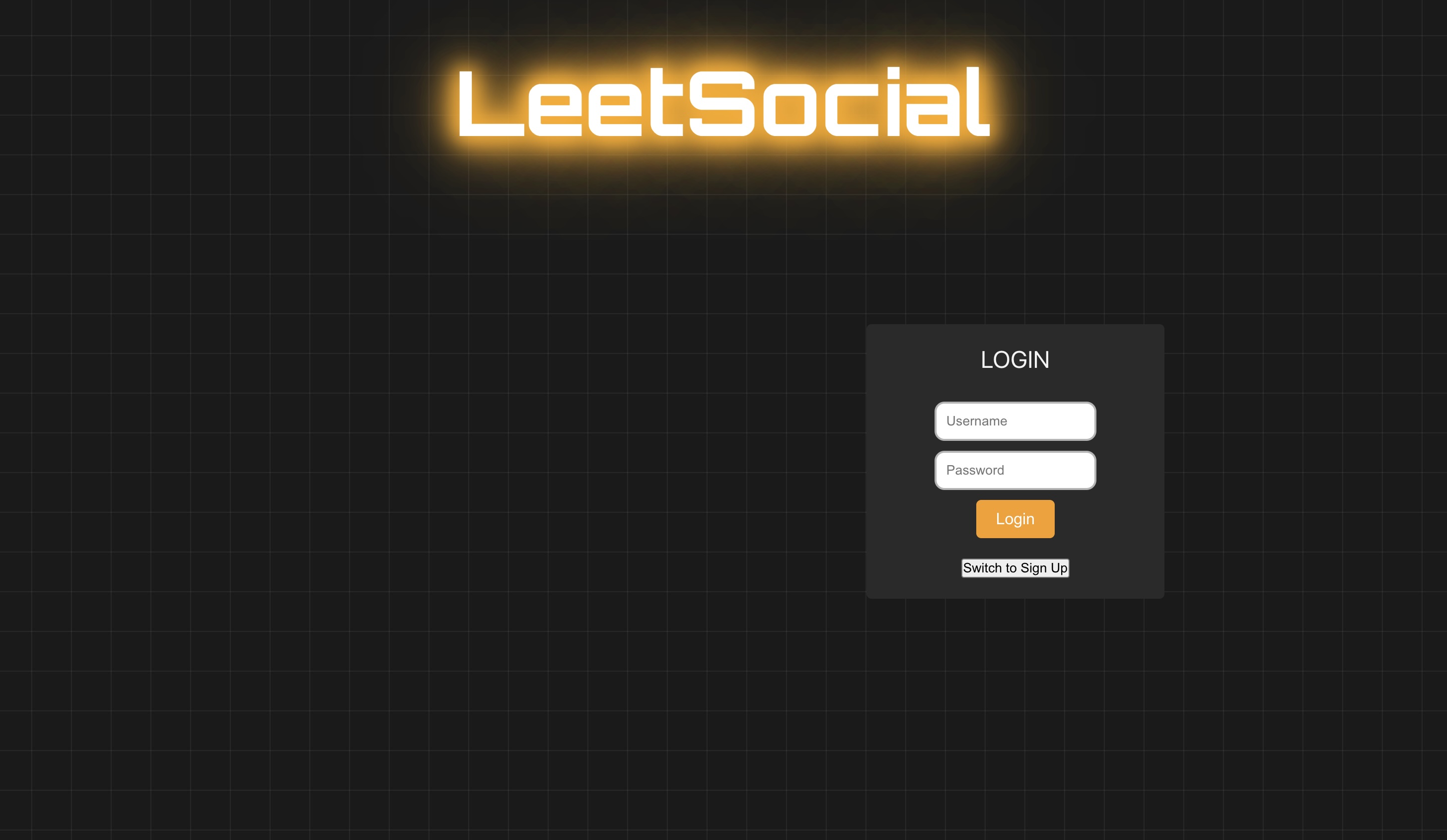 LeetSocial Login Screen